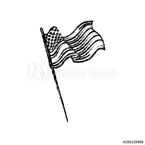 500x500 United States Of America Flag Waving Sketch Vector Illustration - United States Sketch