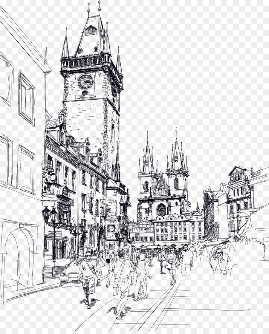 900x1120 Download Old Town Square Charles Bridge Sketch Europe And The - United States Sketch