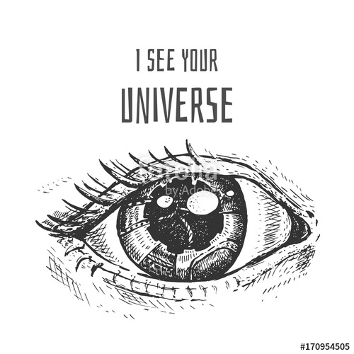 500x500 I See Your Universe. Hand Drawn Eye, Sketch. Hand Drawn Vintage - Universe Sketch