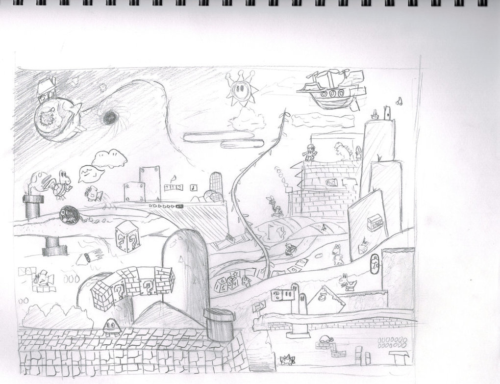 1020x783 Super Mario Universe Sketch By Pixelcollie - Universe Sketch
