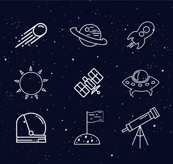 600x568 Universe Design Elements White Silhouette Sketch Free Vector In - Universe Sketch