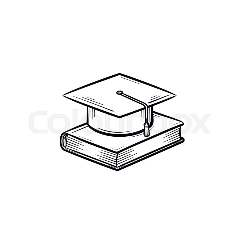 800x800 Graduation Cap On Book Hand Drawn Outline Doodle Icon. University - University Sketch