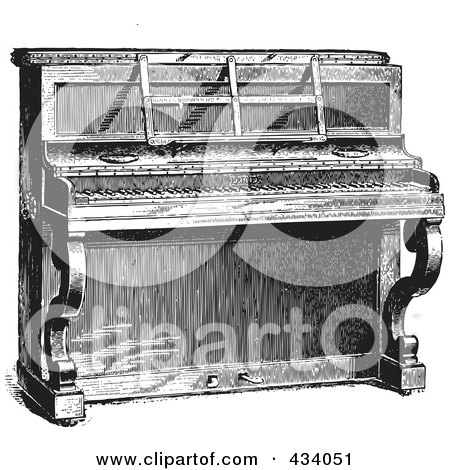450x470 Royalty Free (Rf) Clipart Illustration Of A Vintage Black And - Upright Piano Sketch