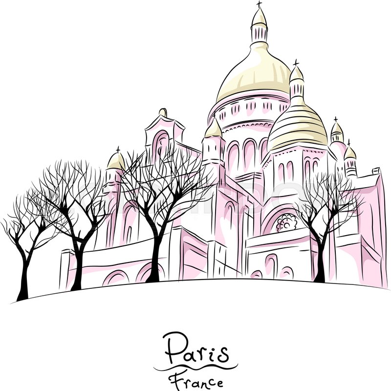 800x800 Vector Hand Drawing Sketch Of Urban Landscape With Church Of Sacre - Urban Landscape Sketch