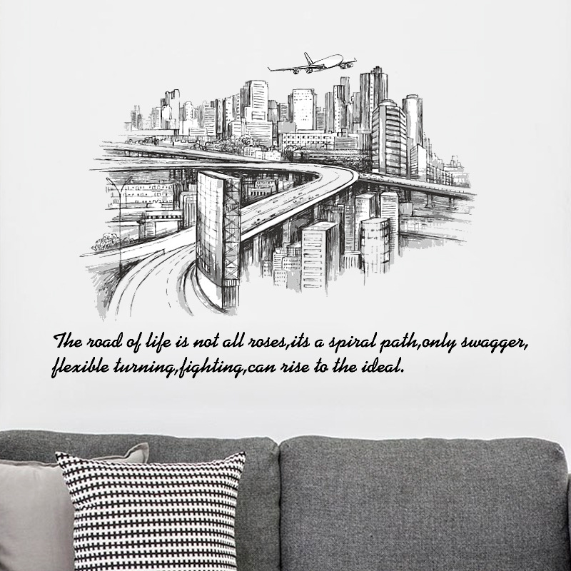 800x800 60x90cm Black And White Hand Painted Style Sketch Urban Landscape - Urban Landscape Sketch