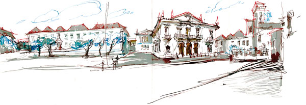 600x206 Urban Sketching A Panorama In Pen Amp Ink And Watercolor - Urban Sketching Watercolor
