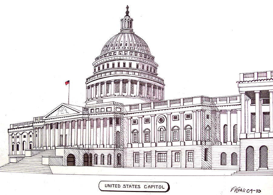 900x644 United States Capitol Drawing By Frederic Kohli - Us Capitol Sketch