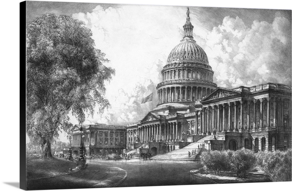 1000x655 Digitally Restored Vintage Print Of The U.s. Capitol Building Wall - Us Capitol Sketch