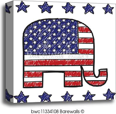 396x390 Canvas Print Of Republican Party Elephant Sketch Barewalls - Us Flag Sketch