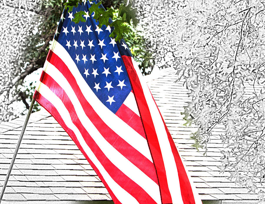900x694 Color Us Flag In Sketch Digital Art By Linda Phelps - Us Flag Sketch