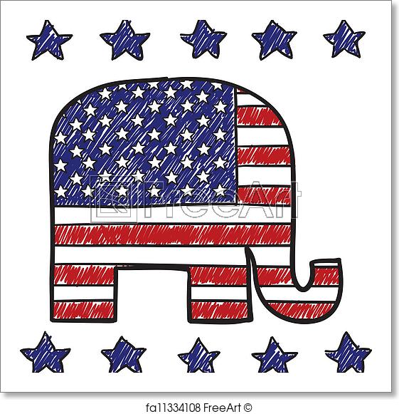561x581 Free Art Print Of Republican Party Elephant Sketch. Doodle Style - Us Flag Sketch