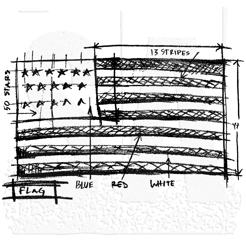 800x800 Tim Holtz Wood Mounted Stamp - Us Flag Sketch