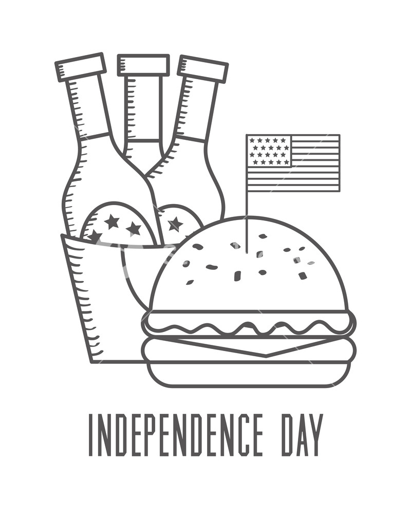 800x1000 Independence Day American Flag Beer Bottles Burger Vector - Us Flag Sketch