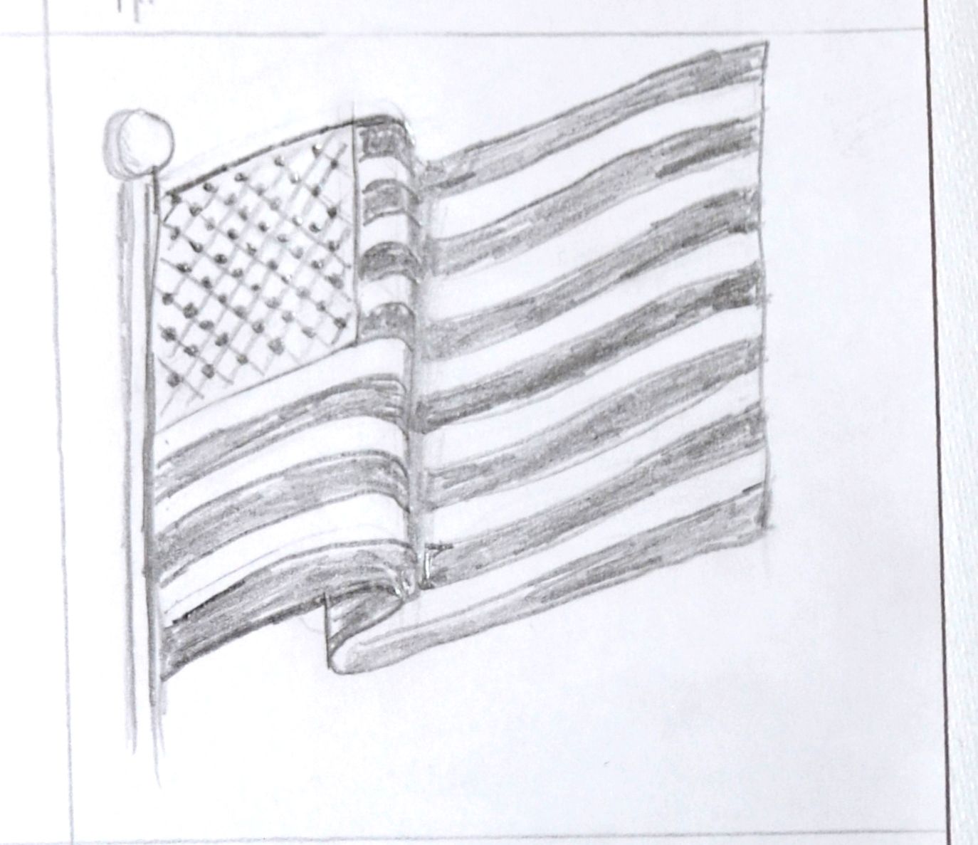 1374x1187 Waving American Flag Drawing - Us Flag Sketch