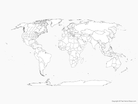 460x345 Vector Map Of World With Countries And Us, Canadian And Australian - Us Map Sketch