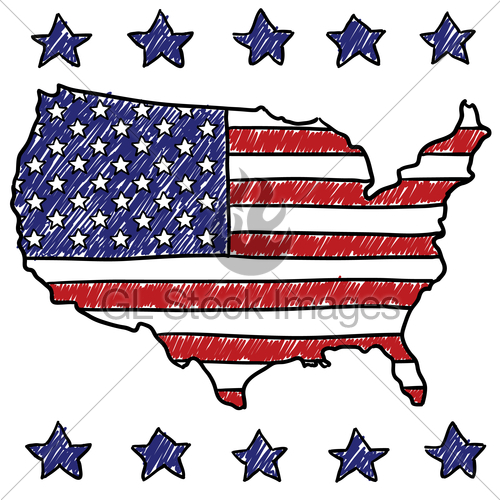 500x500 Patriotic Map Of The United States Sketch Gl Stock Images - Usa Map Sketch