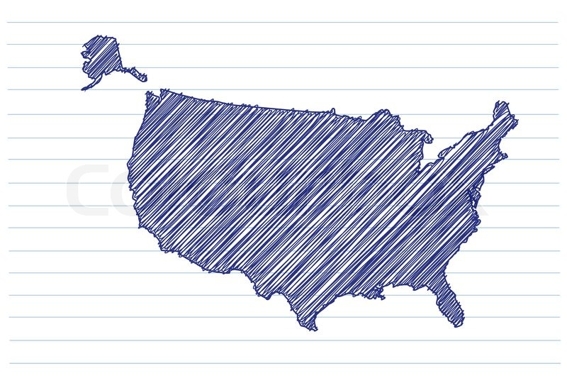 800x533 Scribble Sketch Of Usa Map On A Notepad Sheet Stock Vector - Usa Map Sketch