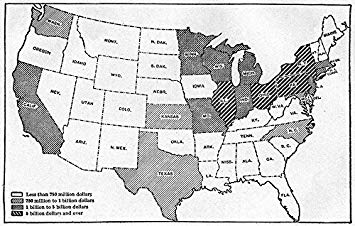 355x226 Usa. Value Of Manufactured Products In 1919 By States - Usa Map Sketch