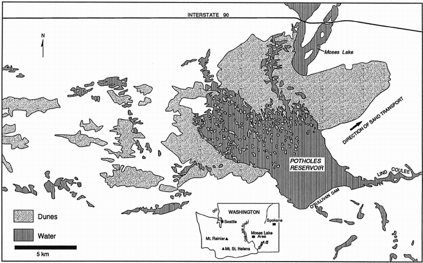 850x530 Sketch Map Of The Moses Lake Dunes, Central Washington, U.s.a. - Usa Sketch