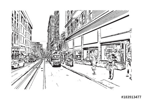 500x351 Sketch Of San Fransisco City Road, California, Usa In Vector - Usa Sketch