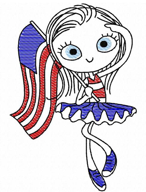 489x640 Swirly Girl 4th Of July 1 Sketch Embroidery Design - Usa Sketch
