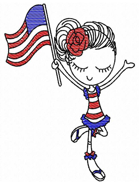 489x640 Swirly Girl 4th Of July 2 Sketch Embroidery Design - Usa Sketch