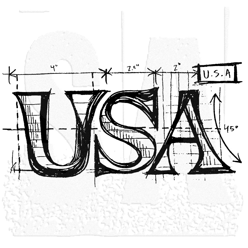 800x800 Tim Holtz Wood Mounted Stamp - Usa Sketch