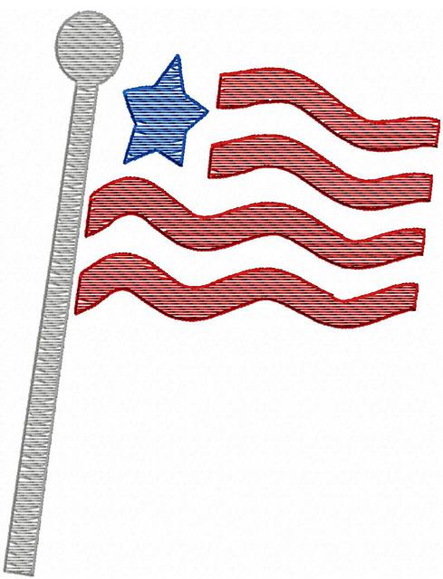 489x640 Flag On Pole Sketch Embroidery Design - Usa Sketch