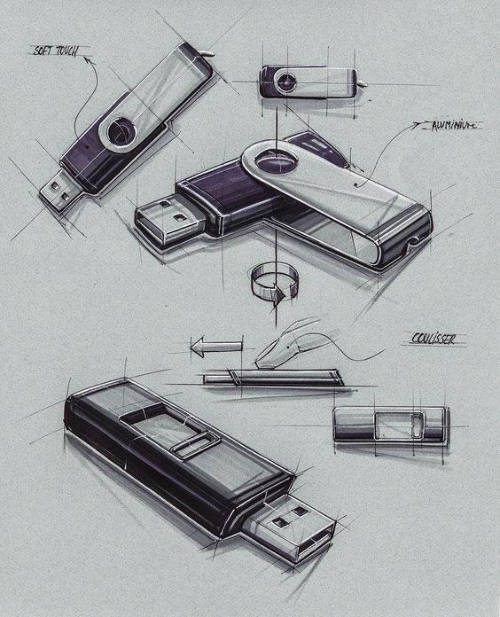 564x696 Sketches We Like Vintage Usb Stick Marker Render - Usb Sketch