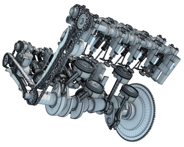 625x500 3d V8 Engine With Inner Parts Cgtrader - V8 Engine Sketch