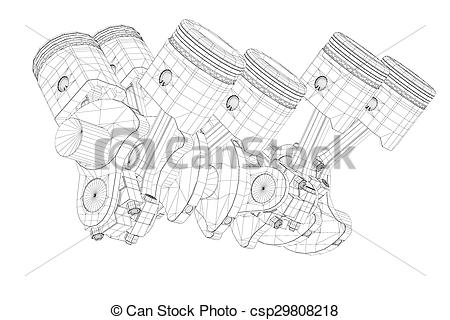 450x320 Pistons, V8 Engine, Body Structure, Wire Model. - V8 Engine Sketch