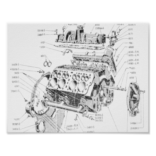 540x540 V8 Engine Poster - V8 Engine Sketch