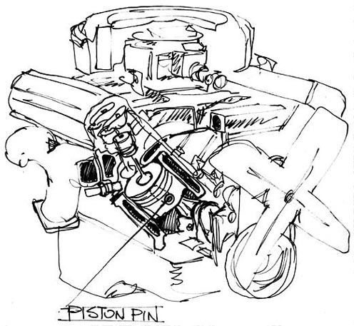 496x457 A Rough Sketch Illustration Of A V8 Engine And Where A Piston Pin - V8 Engine Sketch