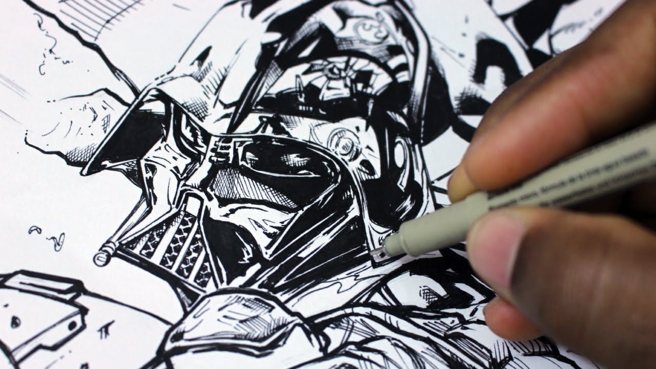 1280x720 Drawing And Inking Darth Vader - Vader Sketch