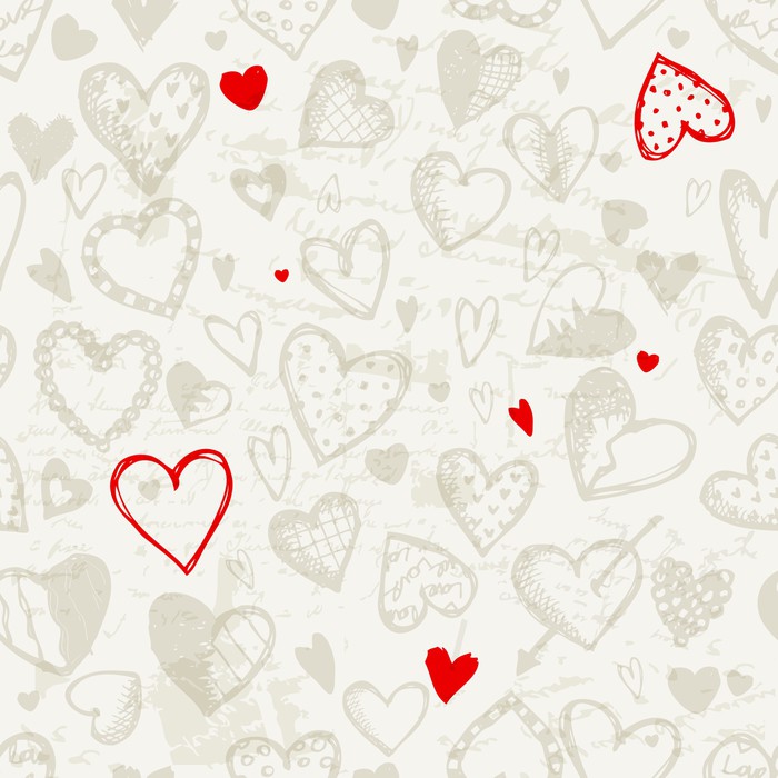 700x700 Seamless Pattern With Valentine Hearts, Sketch Drawing Wall Mural - Valentine Heart Sketch