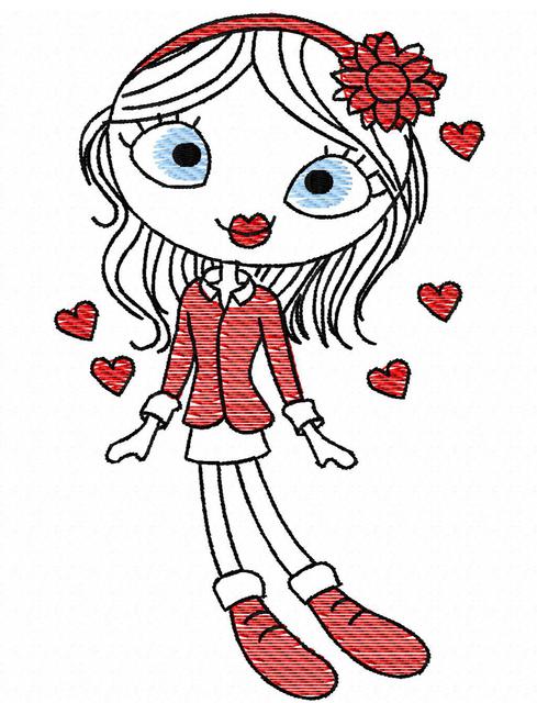 489x640 Swirly Girl Valentine Sketch Embroidery Design - Valentine Heart Sketch