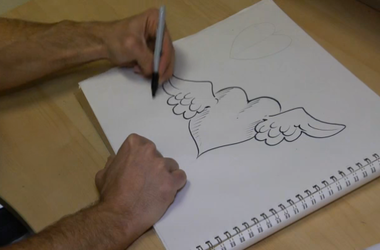 380x250 Video Tutorial How To Draw Valentine Hearts With Wings - Valentine Heart Sketch