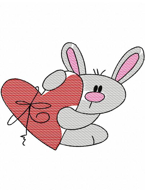 489x640 Bunny With Heart 155 Sketch Embroidery Design - Valentine Heart Sketch
