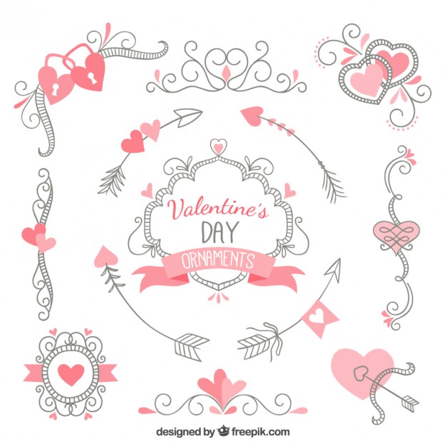 626x626 Sketches Valentine Day Ornaments Pack Vector Free Download - Valentine Sketches