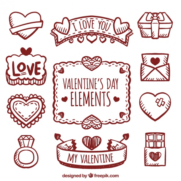 626x626 Various Sketches Of Valentine Elements Vector Free Download - Valentine Sketches