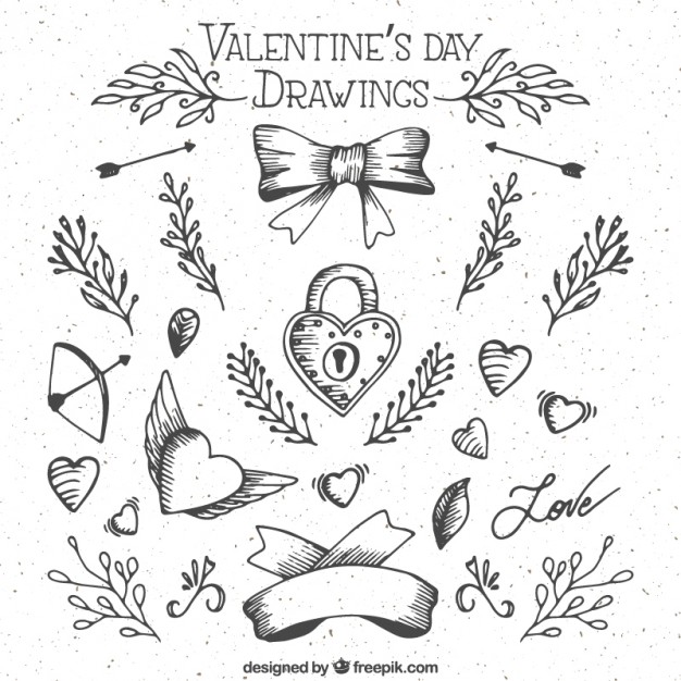 626x626 Sketches Saint Valentine Day Elements Vector Premium Download - Valentines Day Sketches