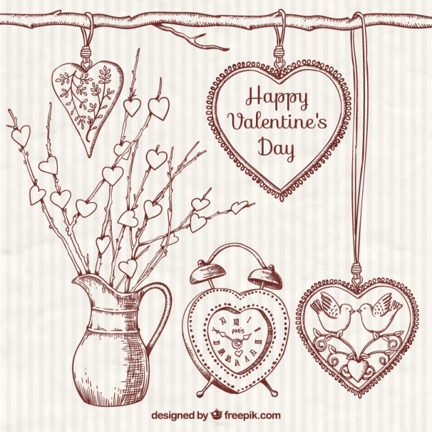 626x626 Sketches Ornamental Valentine Day Elements Vector Free Download - Valentines Day Sketches