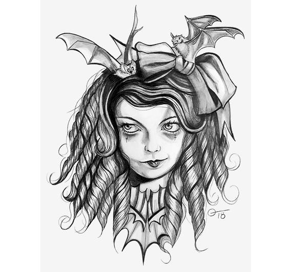 570x532 Vampire Girl 7 Drawing 8.5x11 Print Etsy - Vampire Girl Sketch