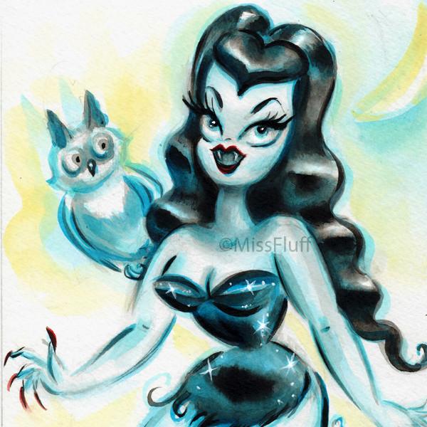 600x600 Vampire Vixen With Owl And Kitty - Vampire Girl Sketch