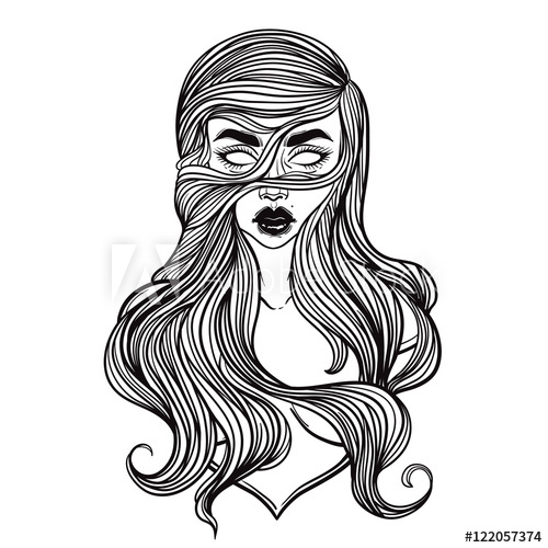 500x500 Zombie Or Vampire Girl Line Art. Hand Drawn Vector Illustration - Vampire Girl Sketch