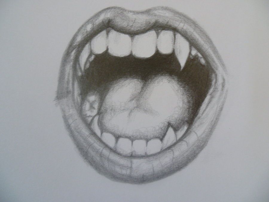 900x675 Pencil Drawing Vampire Teeth - Vampire Sketch