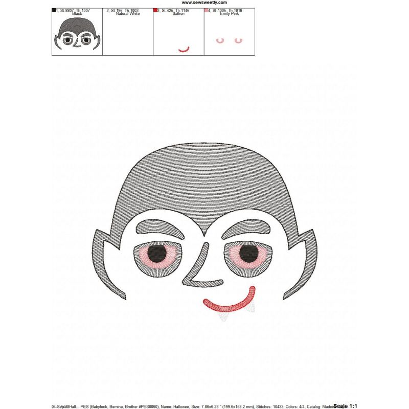 800x800 Halloween Face Vampire Sketch Machine Embroidery Design For Halloween - Vampire Sketch