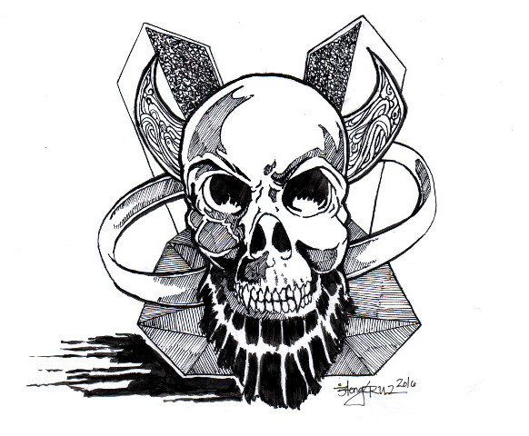 582x480 Ink Vampire Skull With Beard - Vampire Skull Sketch