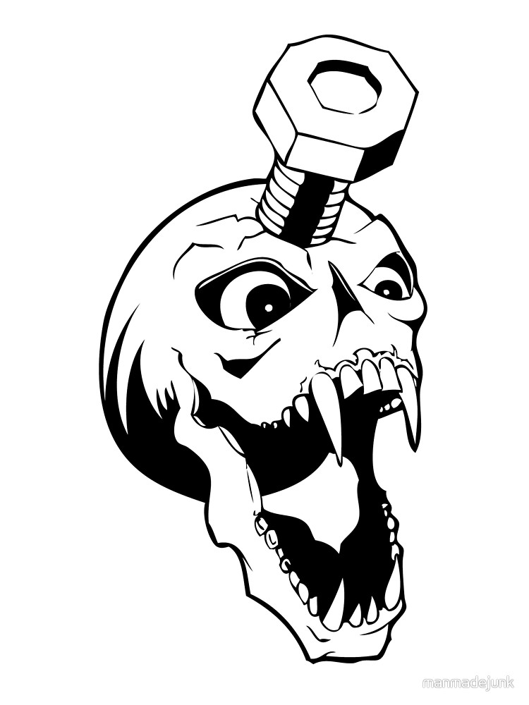 750x1000 Bolted Vampire Skull By Manmadejunk Redbubble - Vampire Skull Sketch