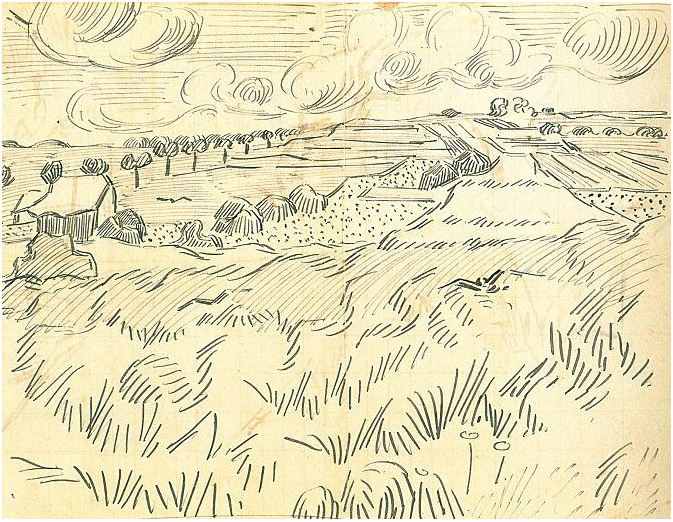 673x522 Wheat Fields By Vincent Van Gogh - Van Gogh Sketches